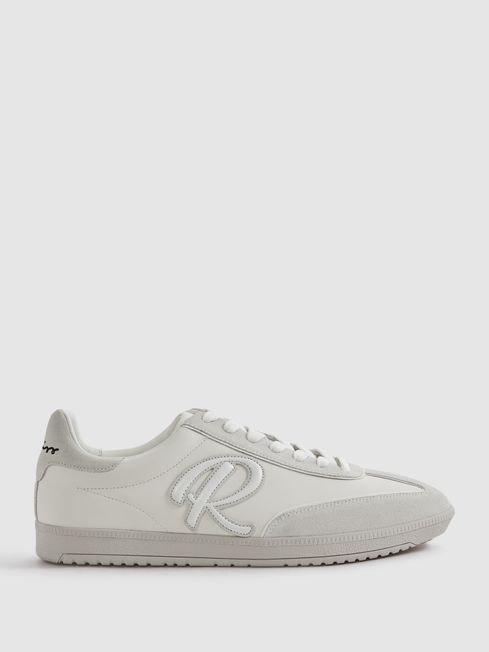 Reiss White Alba Leather-Suede Low Trainers