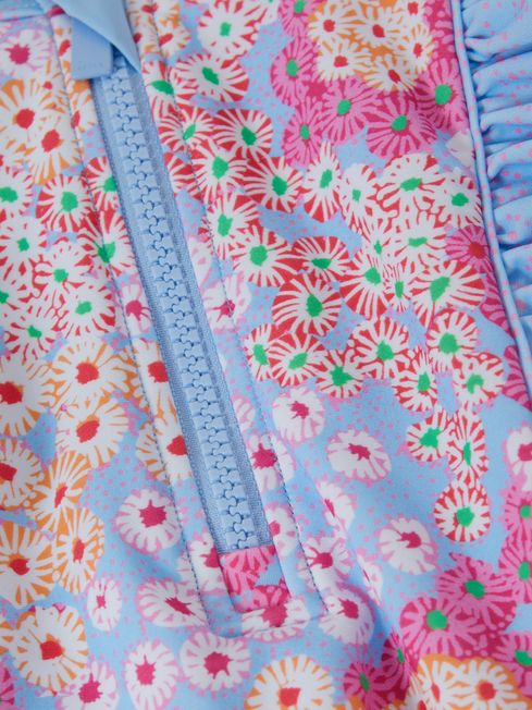 Reiss Pink Poppy Senior Floral Print Ruffle Long Sleeve Swimsuit