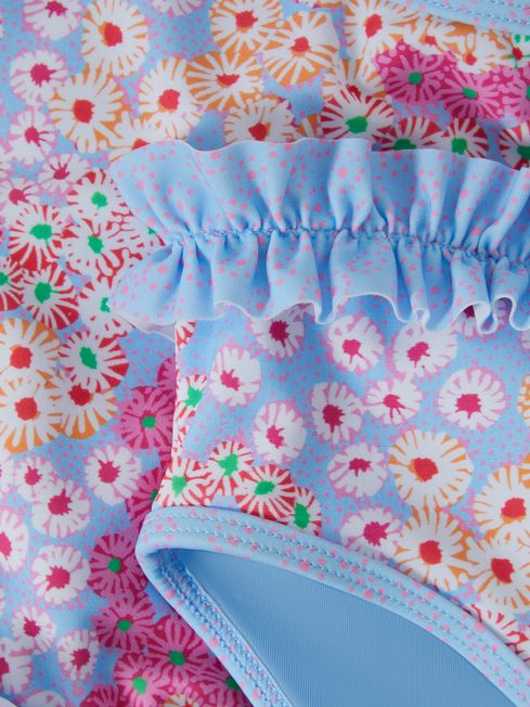 Reiss Pink Lyla Junior Floral Print Ruffle Bikini