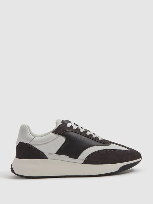 Reiss Charcoal Emmett Leather Suede Running Trainers