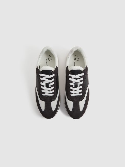 Reiss Charcoal Emmett Leather Suede Running Trainers