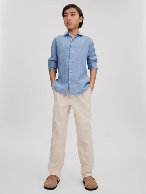 Reiss Sky Blue Ruban Junior Linen Cutaway Collar Shirt
