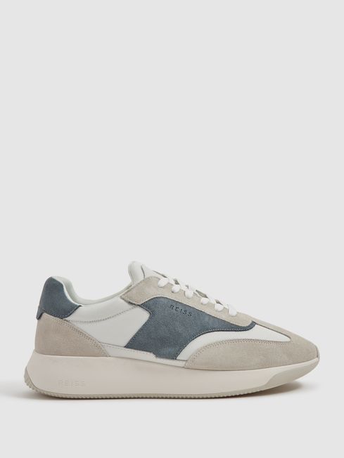 Reiss Airforce Blue Emmett Leather Suede Running Trainers