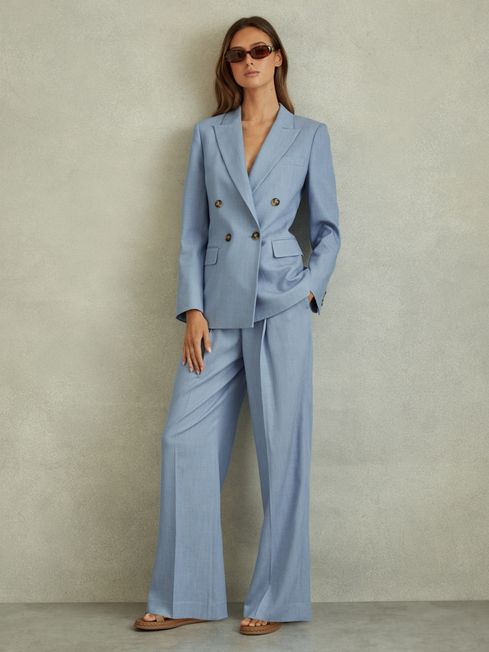Reiss Blue June Wide Leg Suit Trousers with TENCEL™ Fibers