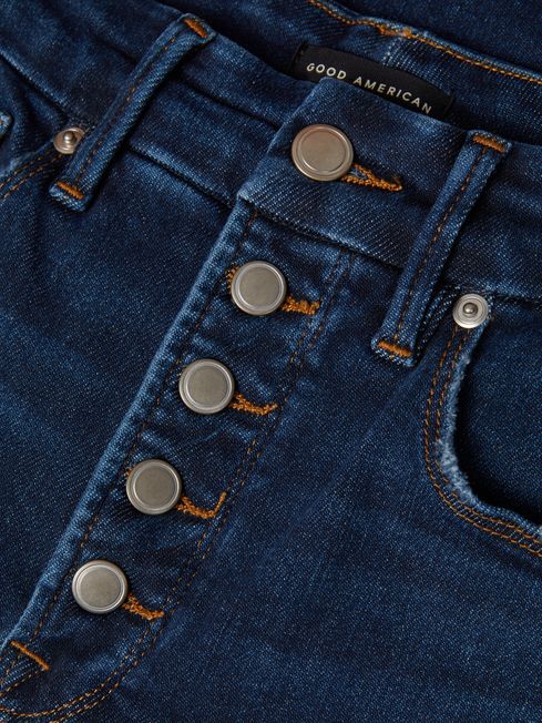 Good American Exposed Buttons Skinny Jeans in Indigo