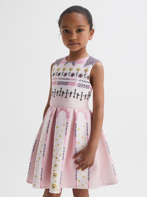 Reiss Pink Lana Junior Scuba Floral Print Dress