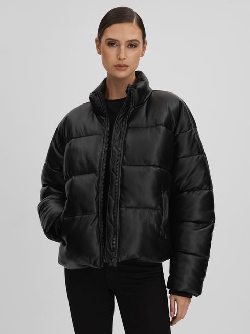 Good American Black Good American Faux Leather Puffer Jacket