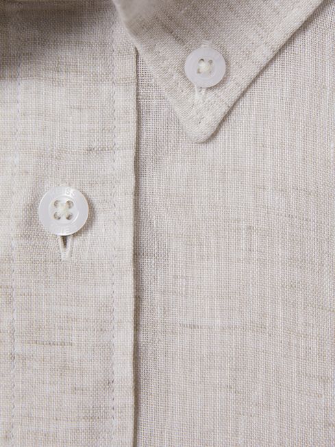 Reiss Stone Queens Linen Button-Down Collar Shirt
