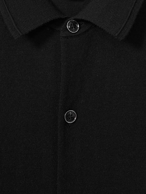 Merino Wool Button-Through Cardigan in Black