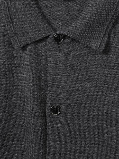 Merino Wool Button-Through Cardigan in Derby Grey Marl