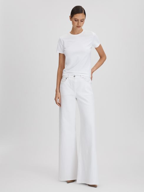 Good American White Cropped Cotton Crew Neck T-Shirt