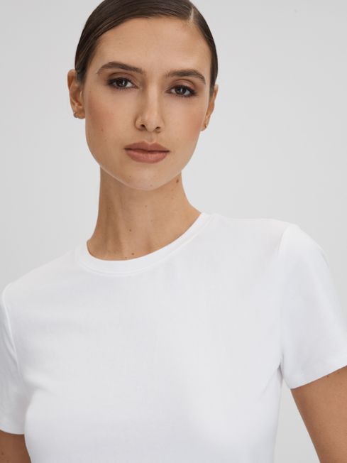 Good American White Cropped Cotton Crew Neck T-Shirt