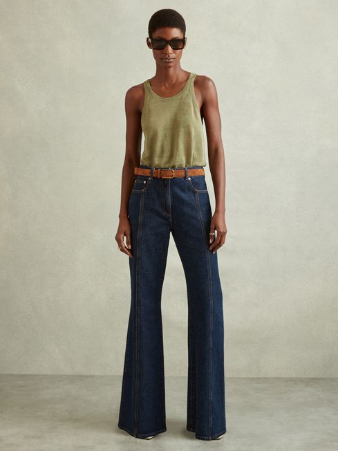 REISS Women's High Rise Skinny Flared Stretchy Denim Jeans Dark Blue in  Petite