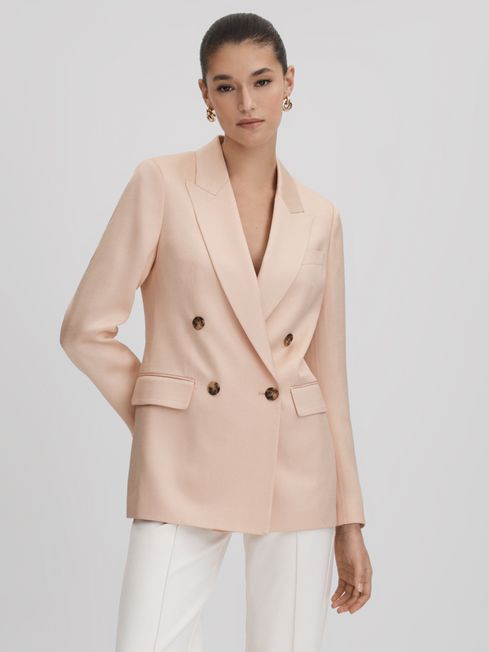 Reiss Pink Eve Double Breasted Satin Blazer