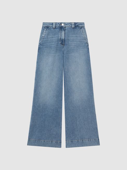 Reiss Olivia Wide Leg Contrast Stitch Jeans | REISS USA