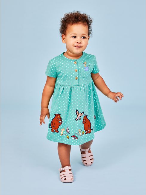 JoJo Maman Bébé Green Gruffalo Applique Button Front Dress