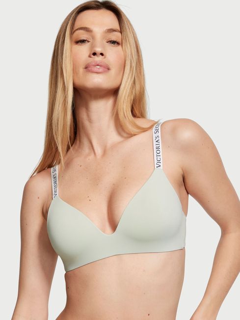 Victoria's Secret Pale Sky Grey Logo Non Wired Lightly Lined Bra