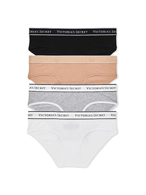 Victoria's Secret Black/White/Grey/Nude Stretch Cotton Logo Multipack Knickers