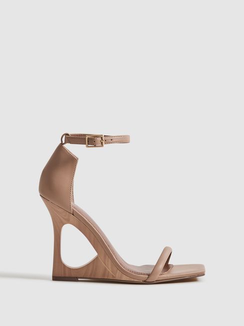 Reiss Nude Cora Leather Strappy Wedge Heels