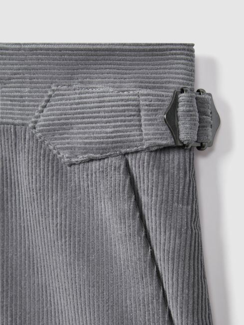 Reiss Ice Blue Kempton Slim Fit Corduroy Trousers with Turn-Ups