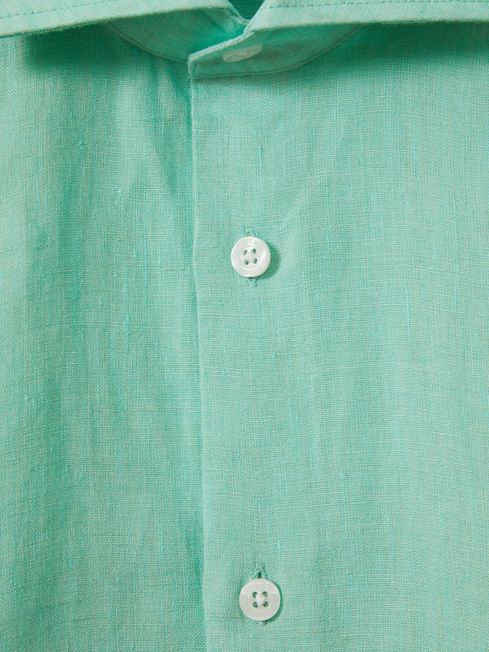 Linen Button-Through Shirt in Bermuda Green