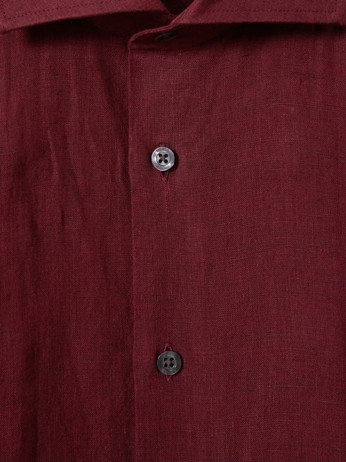 Linen Button-Through Shirt in Pecan Brown
