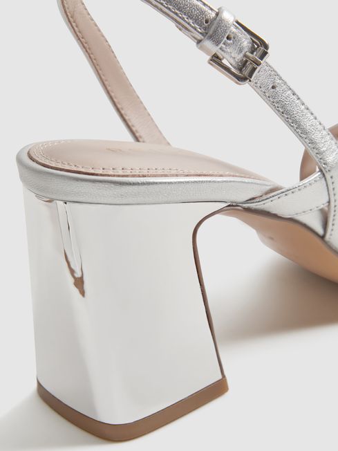 Strappy Leather Heeled Sandals in Silver