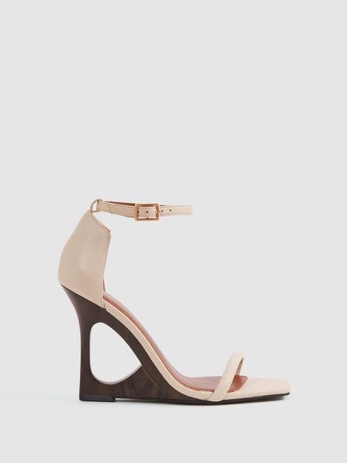Reiss Off White Cora Leather Strappy Wedge Heels