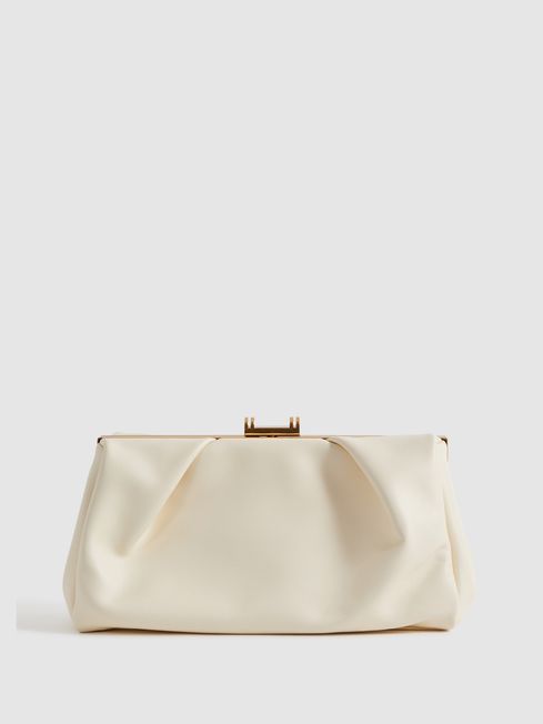 Reiss Off White Madison Leather Clutch Bag