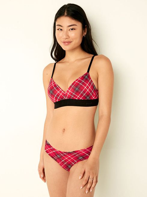 Victoria's Secret PINK Red Pepper Plaid Smooth Lightly Lined Non Wired T-Shirt Bra
