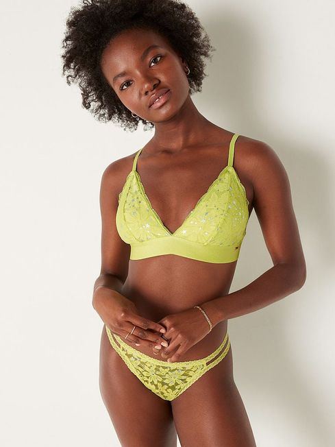 Victoria's Secret PINK Green Spring Stars Foil Regular Cup Lace Unlined Triangle Bralette