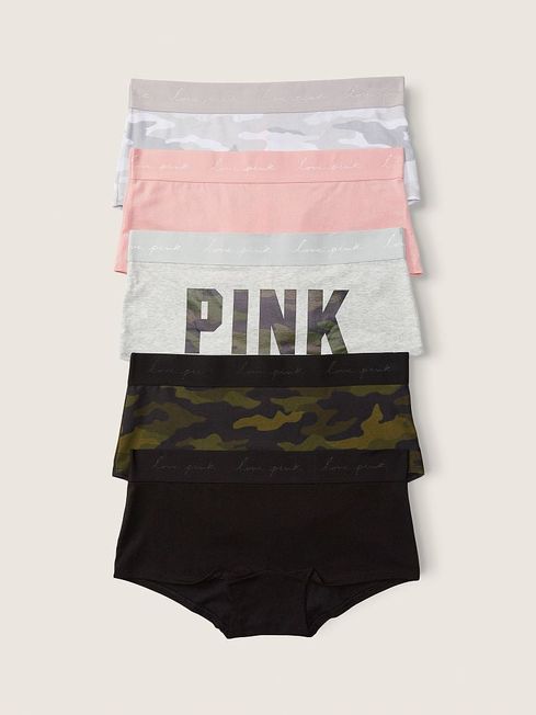 Victoria's Secret PINK Black/Grey/Pink/Green Short Knickers Multipack