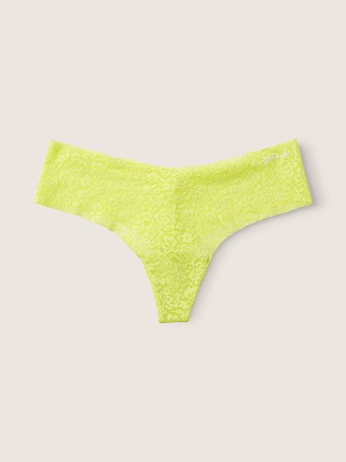 Victoria's Secret PINK Green Spring Thong Lace No Show Knickers
