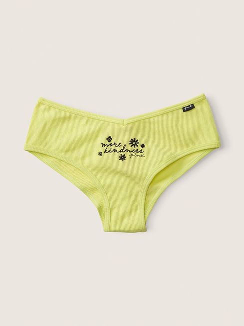 Victoria's Secret PINK Green Spring with Embroidery Yellow Cotton Cheeky Knickers