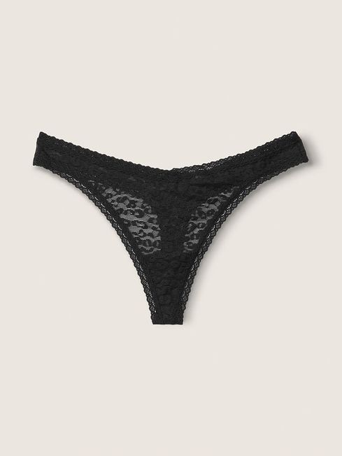 Victoria's Secret PINK Black Lace Logo Thong Knickers