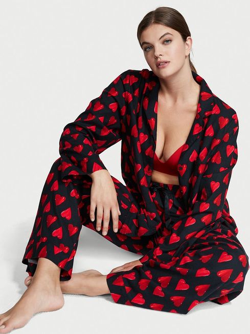 Victoria's Secret Black Hearts Flannel Long Pyjamas