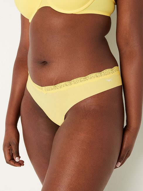 Victoria's Secret PINK Yellow Tulip No Show Lace Trim Thong Knickers