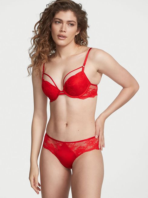 Victoria's Secret Lipstick Red Cheeky Lace Thong Knickers