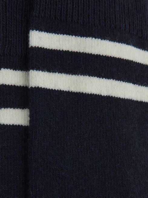 Wool Blend Striped Crew Socks in Navy