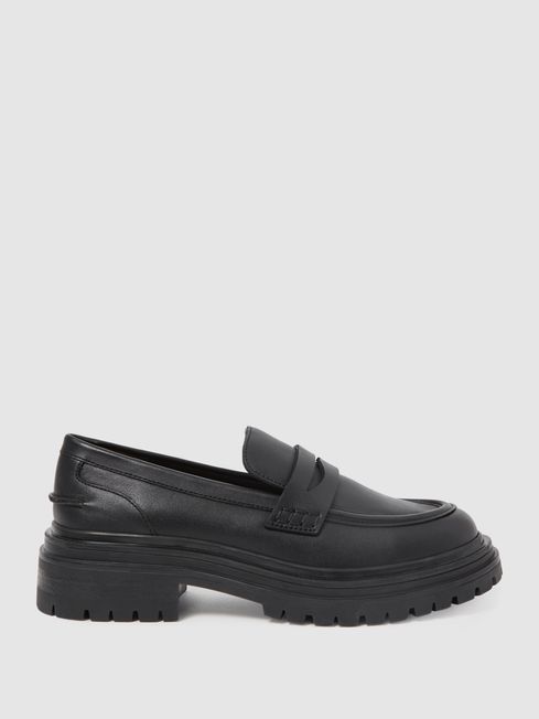 Reiss Black Adele Leather Chunky Cleated Loafers