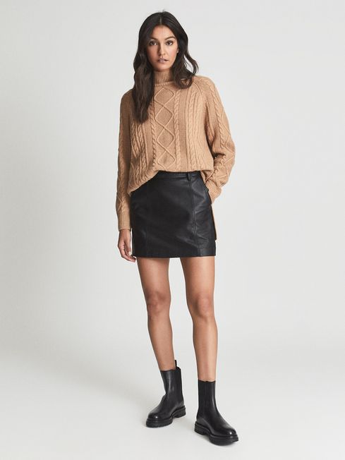 Reiss Black Eliza Leather Mini Skirt