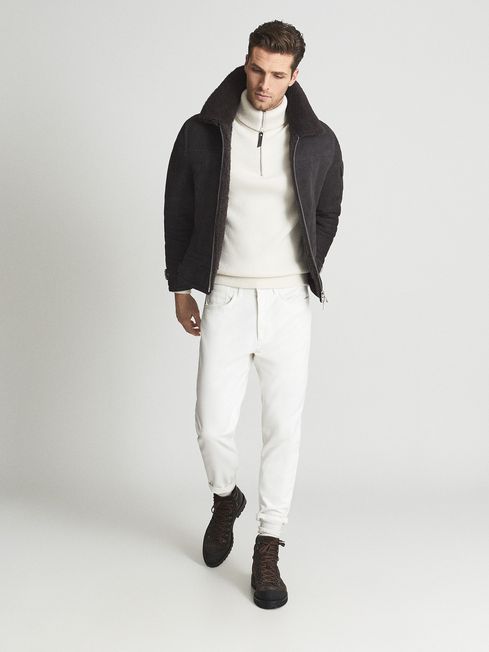 Reiss Grey York Suede Shearling Jacket