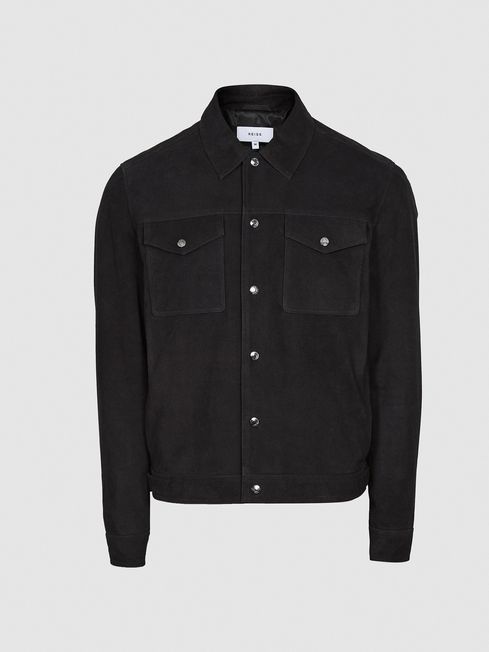 Suede trucker jacket black online