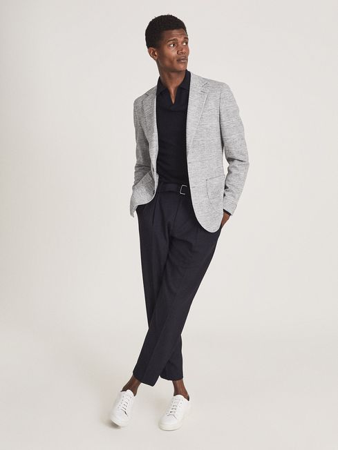 Reiss Grey Time Checked Single Breasted Blazer