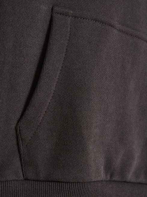 Reiss Washed Black Alexander Oversized Cotton Jersey Hoodie