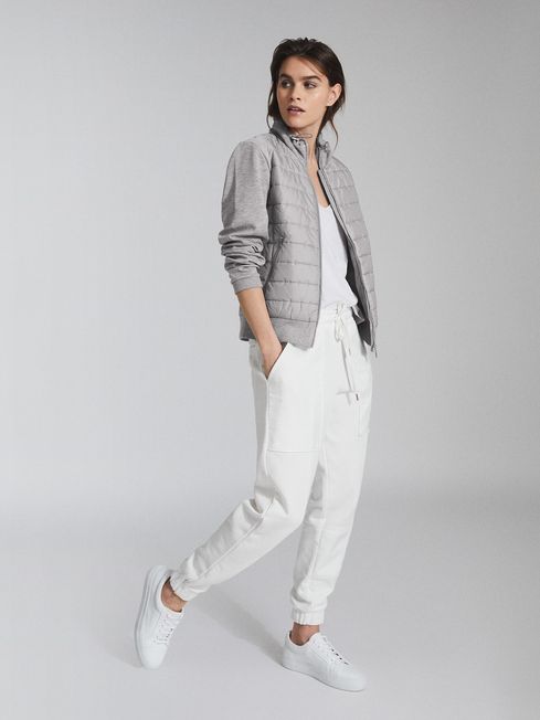 Reiss Grey Marl Harper Hybrid Zip Through Quilted Jacket