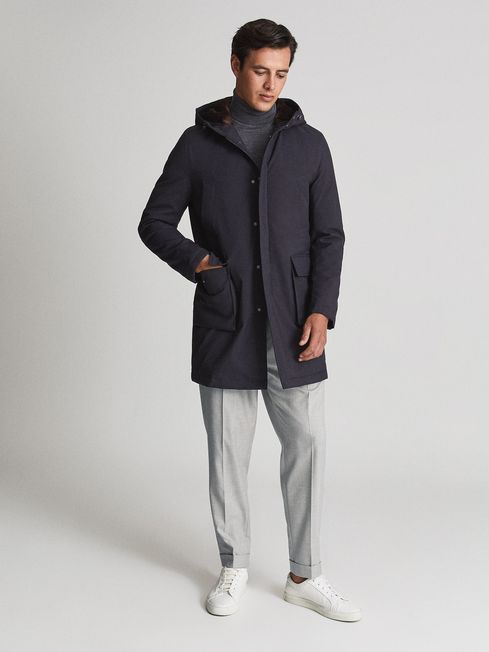 Reiss Navy Penenden Hooded Padded Jacket