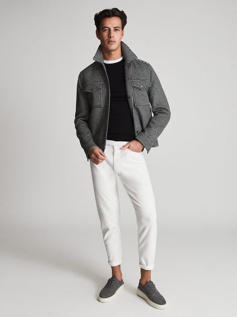 Reiss Black/White Jones Houndstooth Blouson Jacket