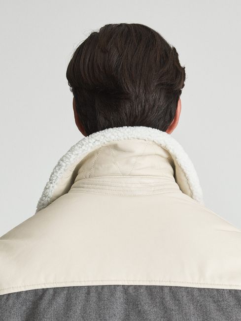 Reiss Grey Ball Leather-Trimmed Quilted Jacket