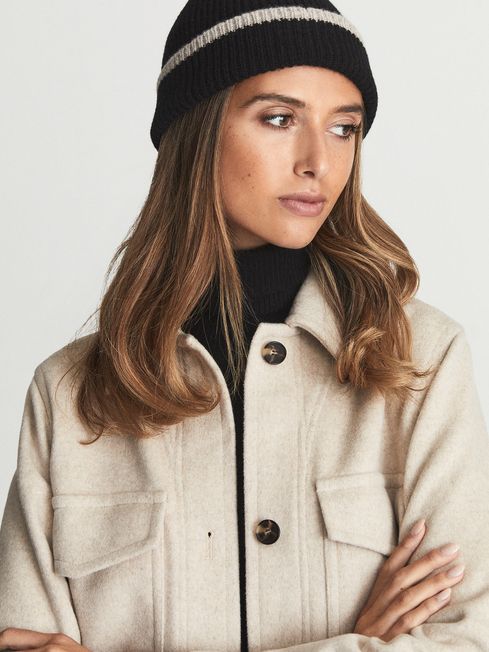 Reiss Picton Knit Ribbed Lambswool Beanie